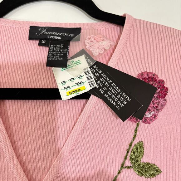 Y2K Francesca Evening Embroidered Cardigan Pink Floral sz XL Cottagecore Granny - Picture 9 of 10